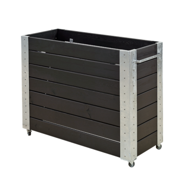 Large outdoor planter on wheels 120x50x95cm rectangular high black