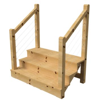 Escalera exterior patio TOKYO pasamanos 7x7cm cables acero 3 p A 54cm