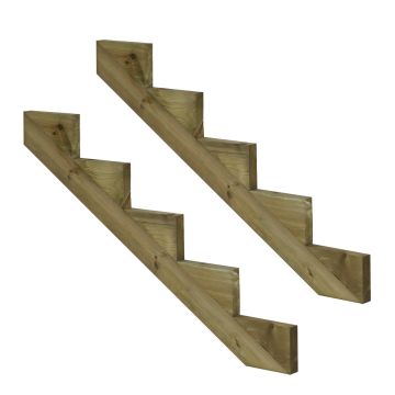 Set van 2 stuks: Trapbalk 5 treden geïmpregneerd hout voor tuintrap