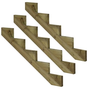 Set van 3 stuks: Trapbalk 5 treden geïmpregneerd hout voor tuintrap