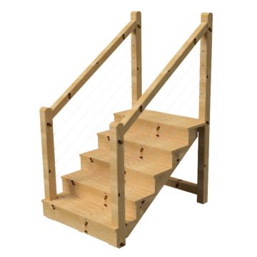 Escalera exterior patio TOKYO pasamanos 7x7cm cables acero 5 p A 88cm