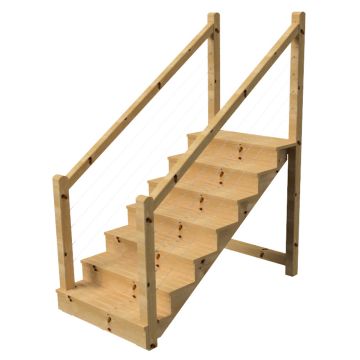 Escalera exterior patio TOKYO pasamanos 7x7cm cables acero 7 p A 122cm