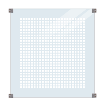 Panel vidrio templado con serigrafía 6mm 90x91cm abrazaderas redondas