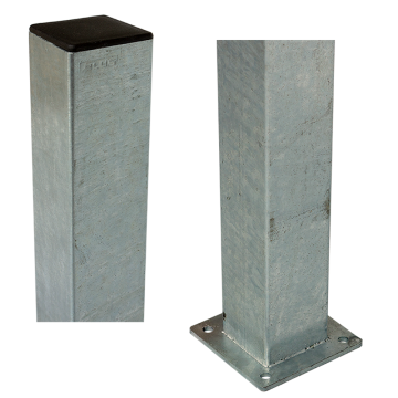 Poteau acier carré 4,5x4,5cm avec base 4,5x4,5x132cm