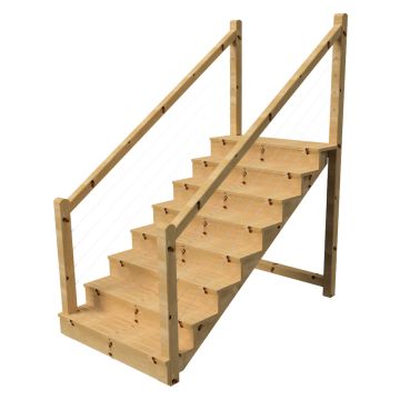 Escalera exterior patio TOKYO pasamanos 7x7cm cables acero 8 p A 139cm