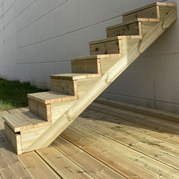 Deck stairs wood H122cm 7 steps D29cm W60cm, WITH counter steps