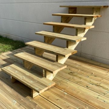 Escalier extérieur bois h122cm 7 m p29cm l100cm ouvert