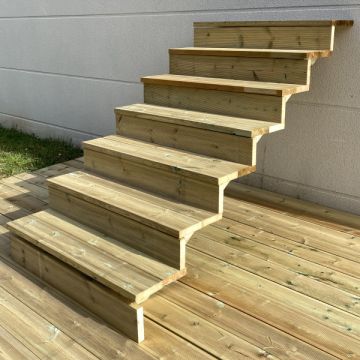 Deck stairs wood H122cm 7 steps D29cm W100cm, WITH counter steps