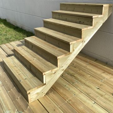 Deck stairs wood H122cm 7 steps D29cm W120cm, WITH counter steps