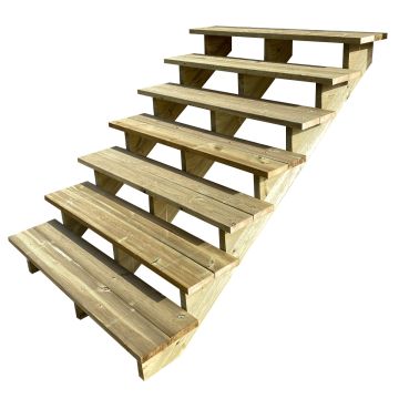 Buitentrap h222cm - 7 treden hout D29cm, B160cm ZONDER optrede