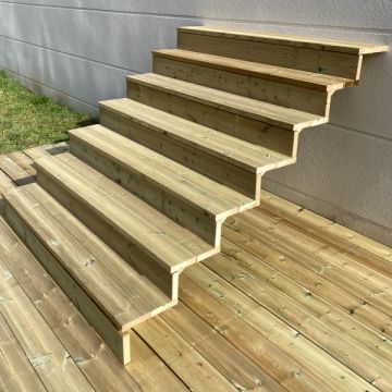 Deck stairs wood H122cm 7 steps D29cm W160cm, WITH counter steps