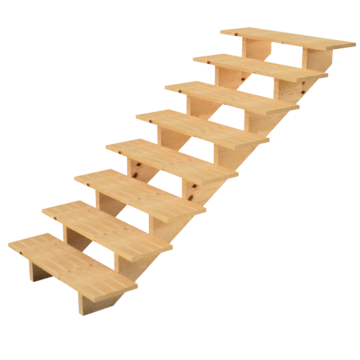 Holztreppe Höhe 139cm 8 Stufen, Breite 100cm, OHNE Setzstufen