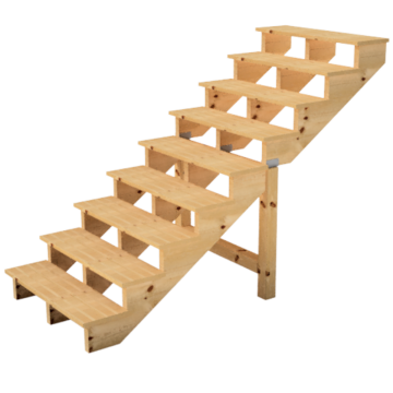 Buitentrap H156cm - 9 treden hout D29cm, B160cm ZONDER optrede