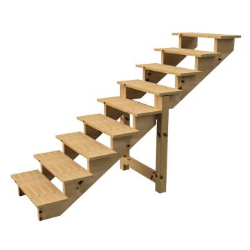 Buitentrap H156cm - 9 treden hout D29cm, B80cm ZONDER optrede