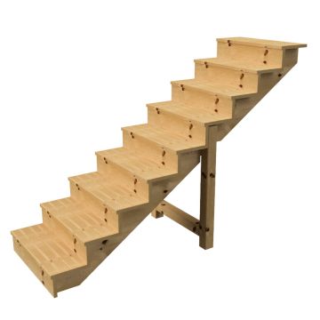 Buitentrap h156cm - 9 treden hout D29cm, B80cm MET optrede