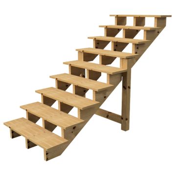 Buitentrap H156cm - 9 treden hout D29cm, B100cm ZONDER optrede