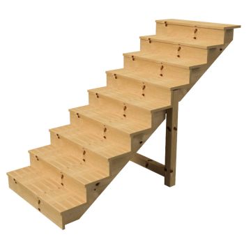 Buitentrap h156cm - 9 treden hout D29cm, B100cm MET optrede
