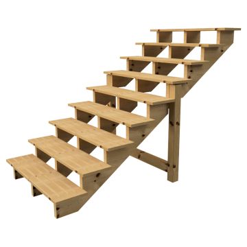 Buitentrap H156cm - 9 treden hout D29cm, B120cm ZONDER optrede