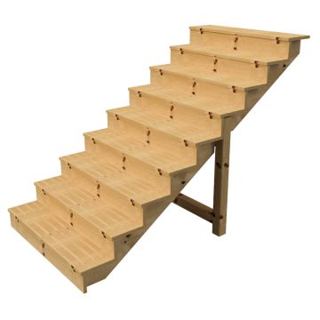 Buitentrap h156cm - 9 treden hout D29cm, B120cm MET optrede