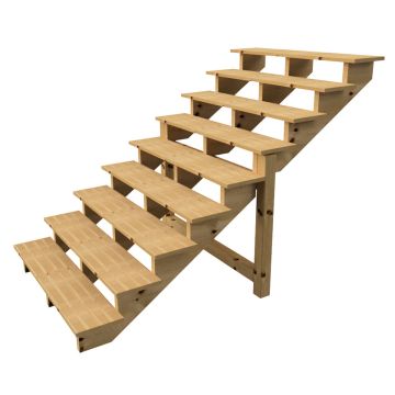 Buitentrap H156cm - 9 treden hout D29cm, B140cm ZONDER optrede