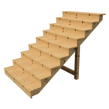 Buitentrap h156cm - 9 treden hout D29cm, B140cm MET optrede