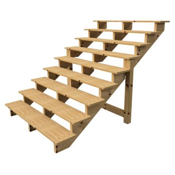 Buitentrap H156cm - 9 treden hout D29cm, B160cm ZONDER optrede