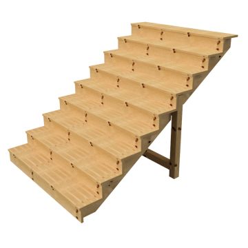 Buitentrap h156cm - 9 treden hout D29cm, B160cm MET optrede