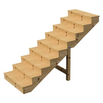 Deck stairs wood H156cm 9 steps D29cm W160cm, WITH counter steps