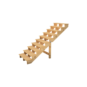 Buitentrap H173cm - 10 treden hout D29cm, B80cm ZONDER optrede