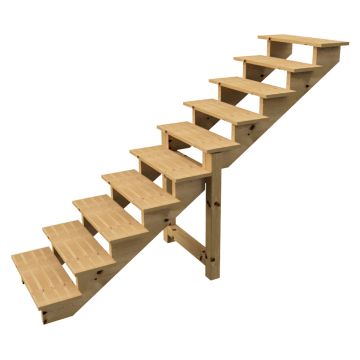 Buitentrap H173cm - 10 treden hout D29cm, B80cm ZONDER optrede