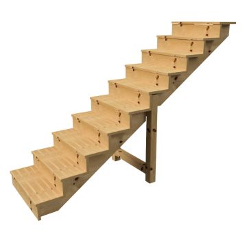 Buitentrap h173cm - 10 treden hout D29cm, B80cm MET optrede