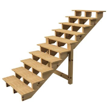 Buitentrap H173cm - 10 treden hout D29cm, B100cm ZONDER optrede