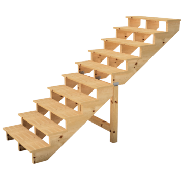 Buitentrap H173cm - 10 treden hout D29cm, B100cm ZONDER optrede