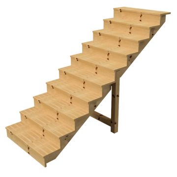 Buitentrap h173cm - 10 treden hout D29cm, B100cm MET optrede