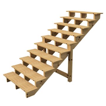 Buitentrap H173cm - 10 treden hout D29cm, B120cm ZONDER optrede