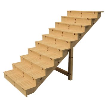 Buitentrap h173cm - 10 treden hout D29cm, B120cm MET optrede