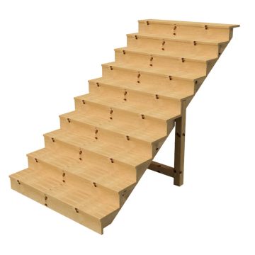 Buitentrap h173cm - 10 treden hout D29cm, B140cm MET optrede