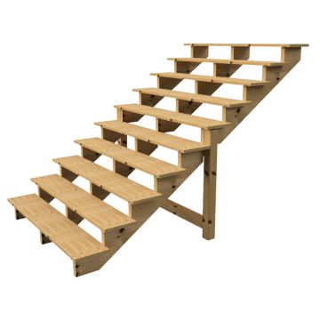 Buitentrap H173cm - 10 treden hout D29cm, B160cm ZONDER optrede