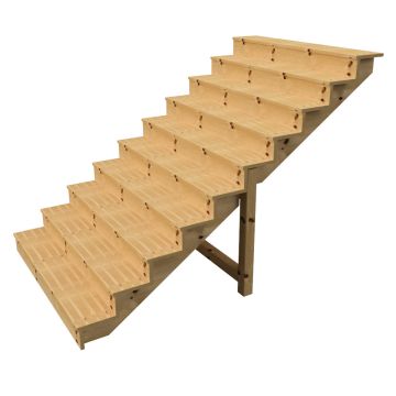 Buitentrap h173cm - 10 treden hout D29cm, B160cm MET optrede
