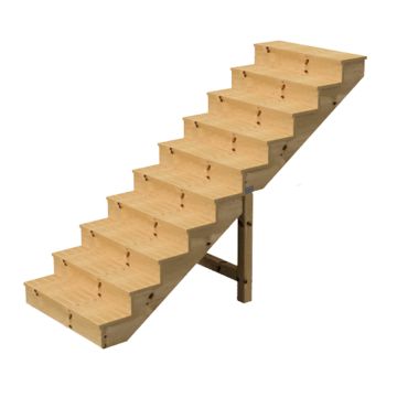 Deck stairs wood H173cm 10 steps D29cm W160cm, WITH counter steps