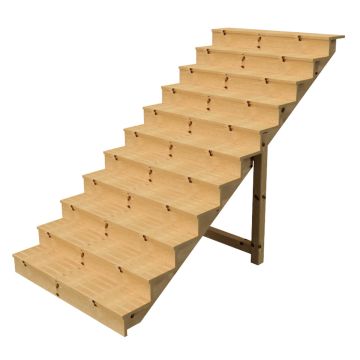 Buitentrap h190cm - 11 treden hout D29cm, B140cm MET optrede
