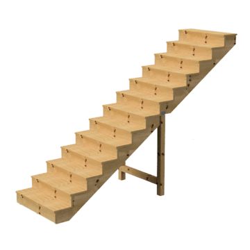 Deck stairs wood H224cm 13 steps D29cm W160cm, WITH counter steps