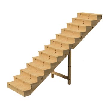 Buitentrap h224cm - 13 treden hout D29cm, B100cm MET optrede