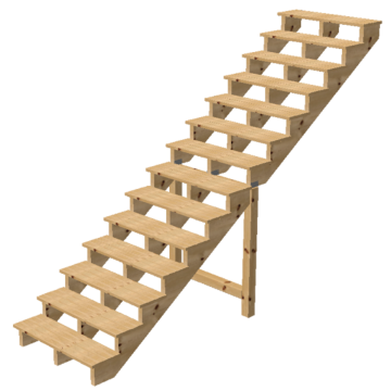 Buitentrap H241cm - 14 treden hout D29cm, B80cm ZONDER optrede