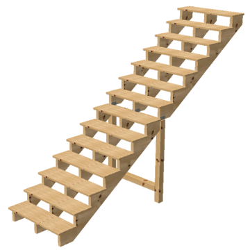 Buitentrap H241cm - 14 treden hout D29cm, B100cm ZONDER optrede