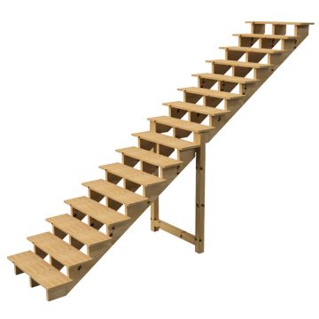 Buitentrap H275cm - 16 treden hout D29cm, B100cm ZONDER optrede