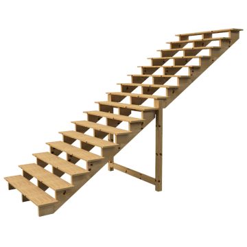 Buitentrap H275cm - 16 treden hout D29cm, B160cm ZONDER optrede