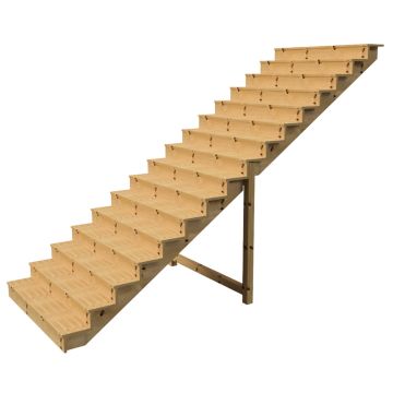 Buitentrap h275cm - 16 treden hout D29cm, B160cm MET optrede