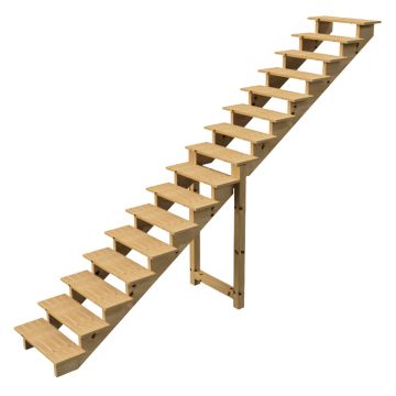 Buitentrap H275cm - 16 treden hout D29cm, B80cm ZONDER optrede