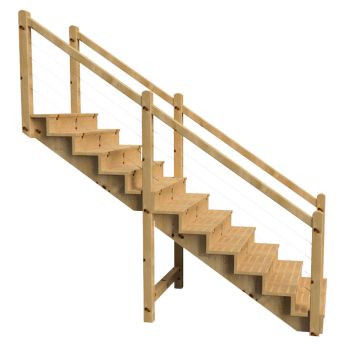 External staircase 11 steps with wooden handrail 7x7cm and stainless steel cables